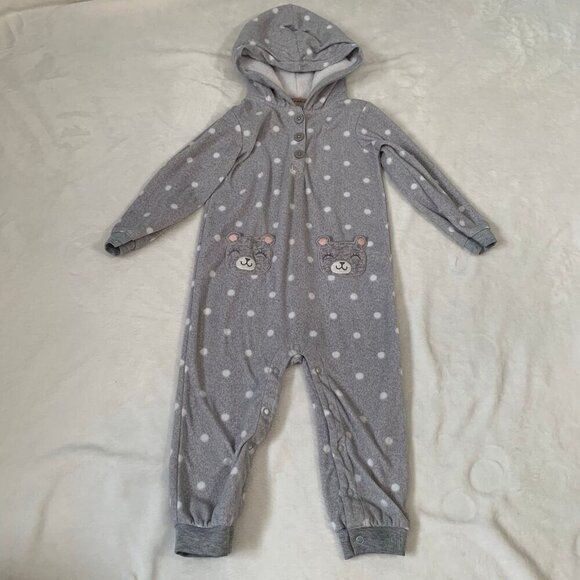 5/$25 Carter's fleece footless hooded gray polkadot jammies outfit sleeper - Picture 1 of 5